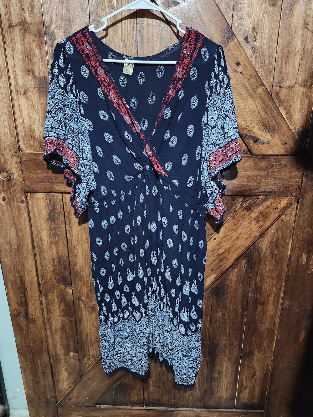 Bila Navy Midi Dress with Red Trim and White Print